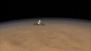 NASA's Mars Reconnaissance Orbiter (MRO), shown here in a still from an animation, has completed 60,000 orbits of the Red Planet.