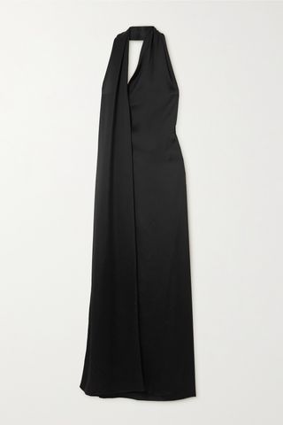 Scarf Asymmetric Satin Halterneck Gown