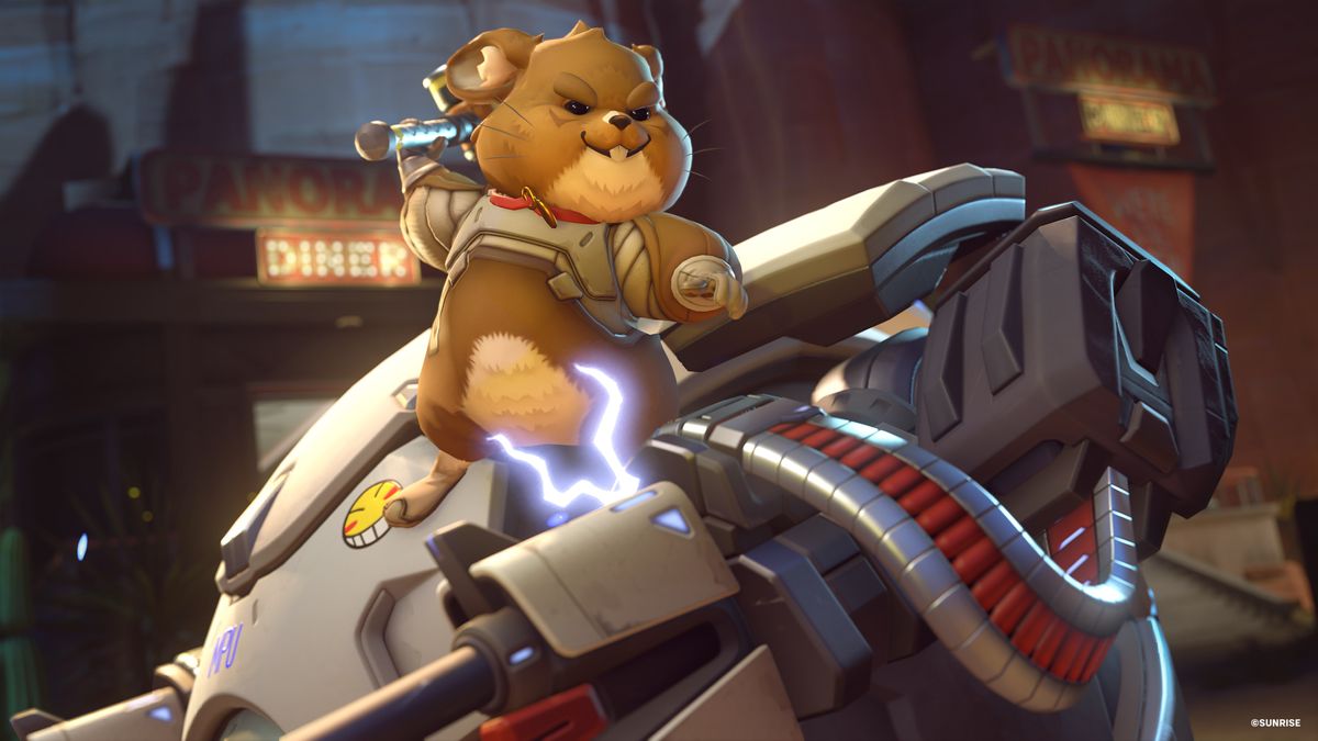 Wrecking Ball&#039;s Cowboy Bebop crossover skin in Overwatch 2.