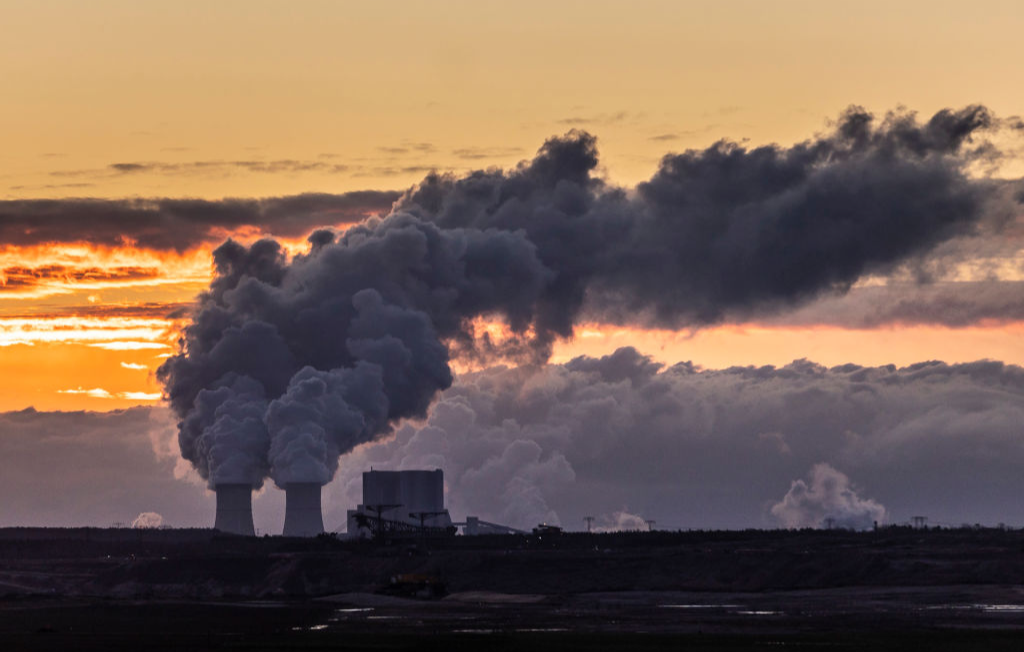 Emissions seen in the sky from a coal-fired power plant