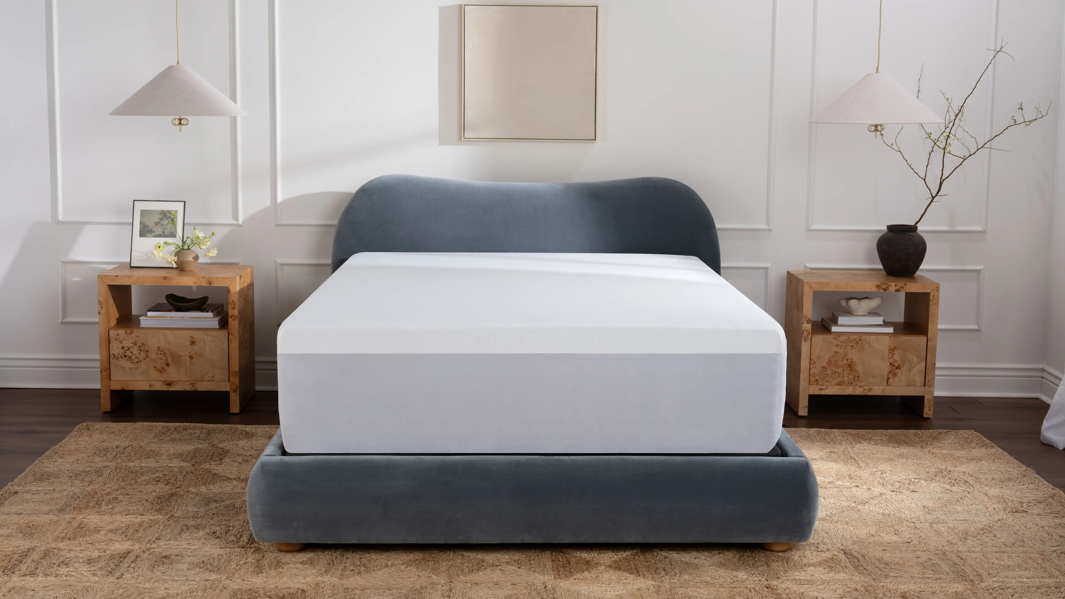 Purple Waterproof Mattress Protector on the bed in a brightly lit room