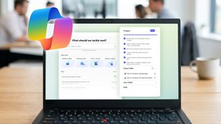 Microsoft Copilot Cowork screenshot displayed on a Lenovo ThinkPad laptop