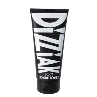 dizziak body conditioner is black bottle with graphic text