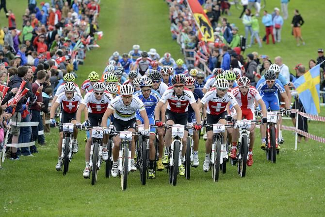 The start of the elite men's cross country race in Bern