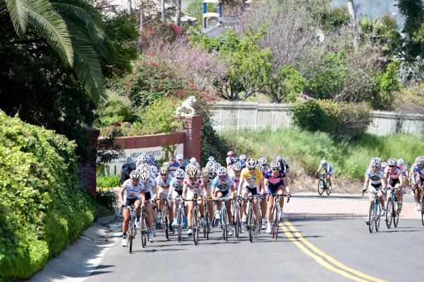 The field stayed together at the front nearing the last time up the KOM.