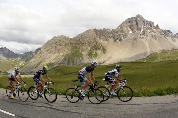 Alberto Contador leads the escape group on the Galibier.