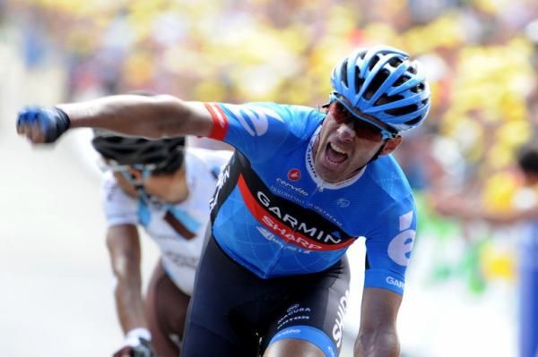 David Millar (Garmin-Sharp) celebrates his victory in stage 12 of the Tour de France.
