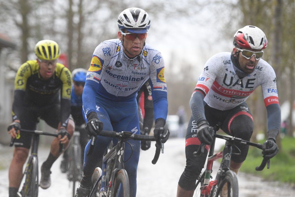 Riders in action during the mens elite race of the 75th edition of the oneday cycling race Omloop Het Nieuwsblad 200km from Merelbeke to Ninove Saturday 29 February 2020BELGA PHOTO DAVID STOCKMAN Photo by DAVID STOCKMANBELGA MAGAFP via Getty Images