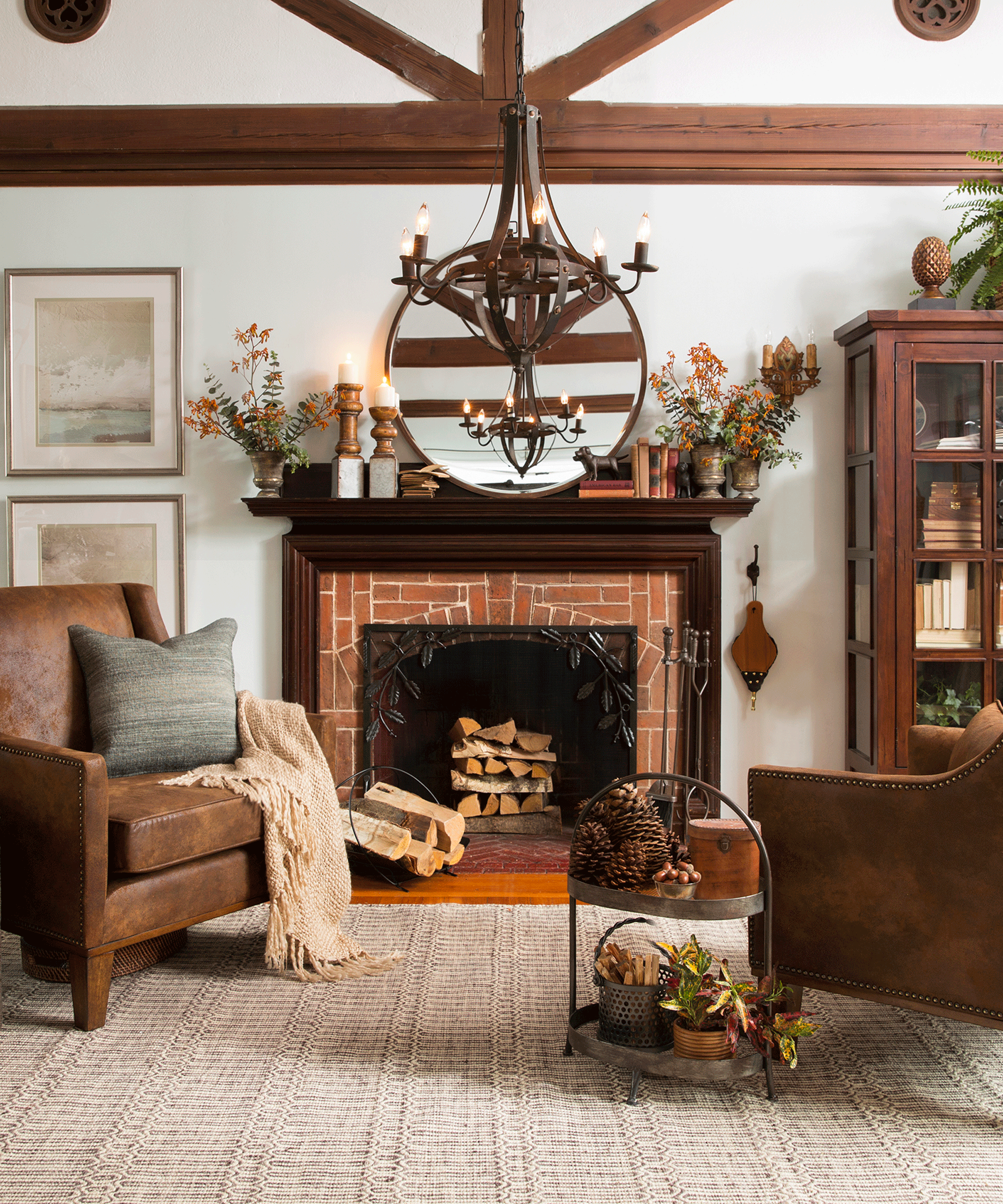 cosy fall living room with fireplace
