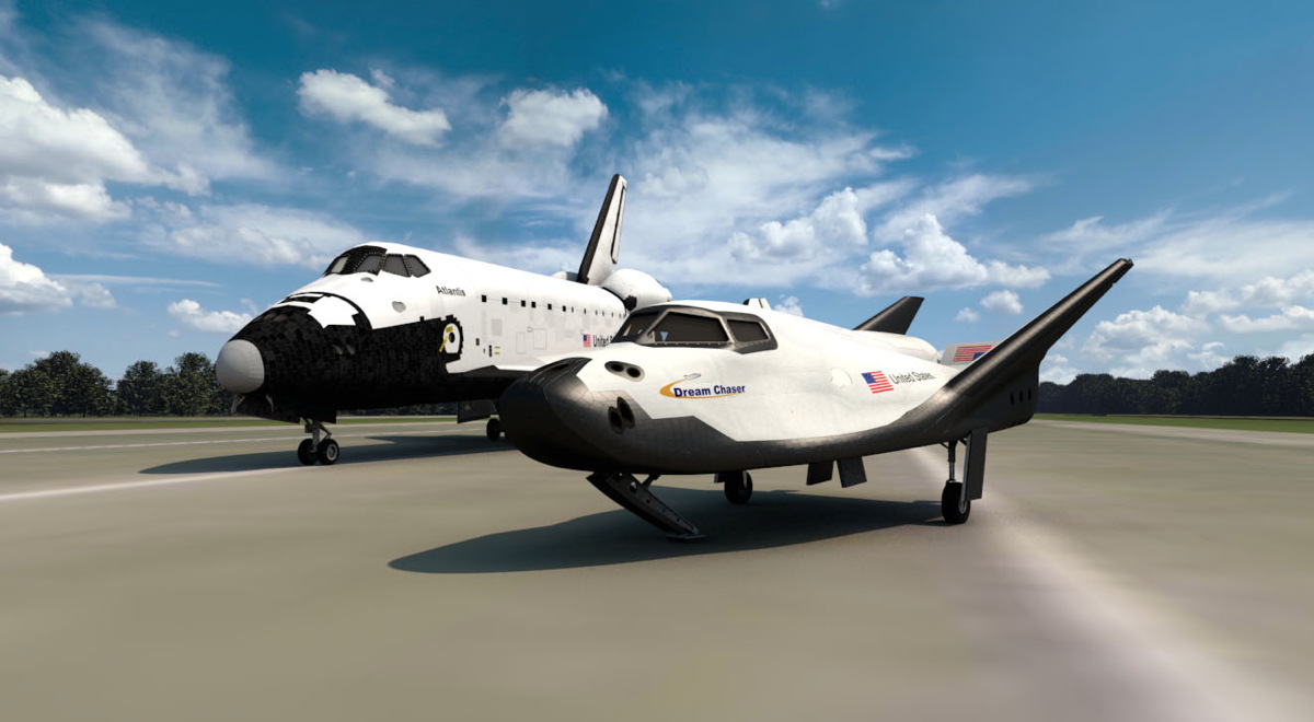 SNC's Dream Chaser with Space Shuttle Atlantis Rendering
