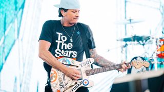 Tom DeLonge of Blink-182 performs at the Sahara Tent during the 2023 Coachella Valley Music and Arts Festival on April 14, 2023 in Indio, California.
