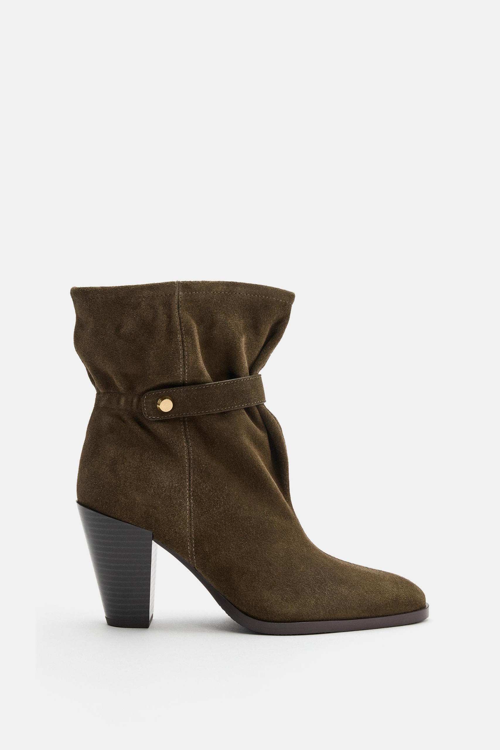 Suede Slouchy Ankle Boots - Green - 5