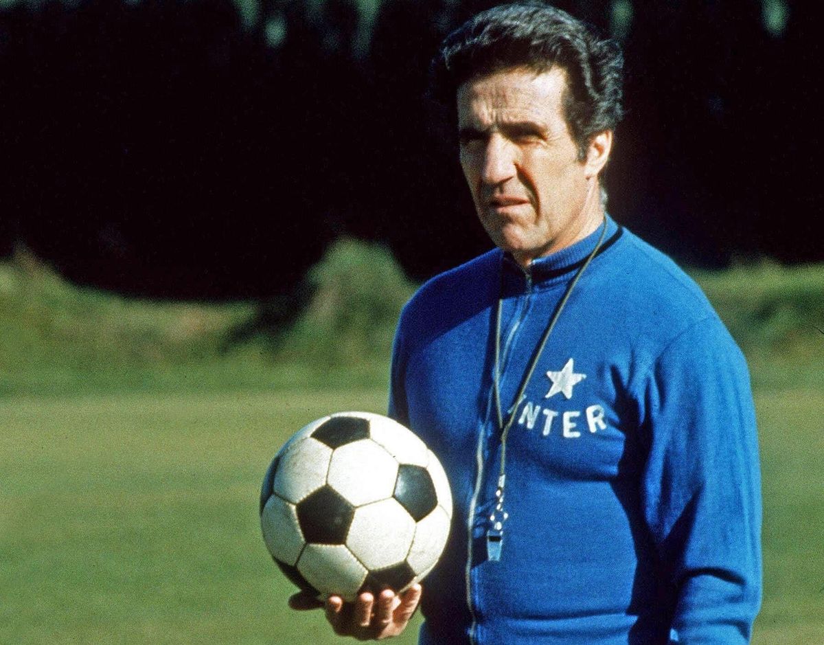 Inter manager Helenio Herrera during a training session in the 1973/74 season