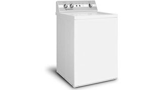 Speed queen washer on a white background at a slight angle