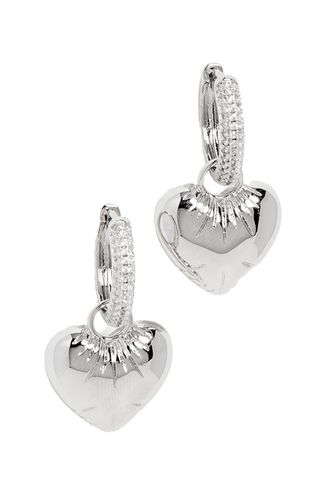 Pave Dangling Puffy Heart Huggie Earrings