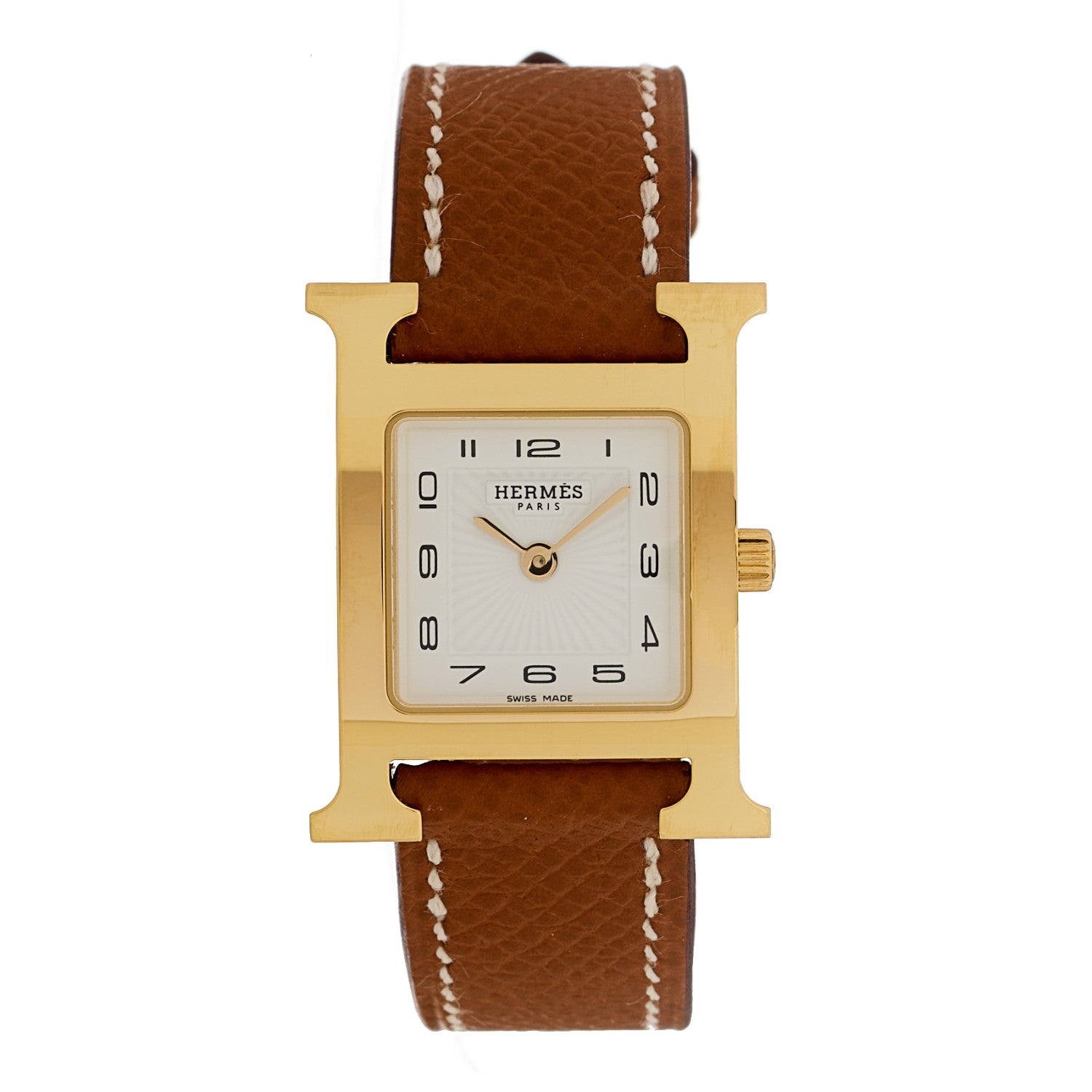 Hermes Stainless Steel Epsom 21mm Heure H Hour Quartz Watch Gold