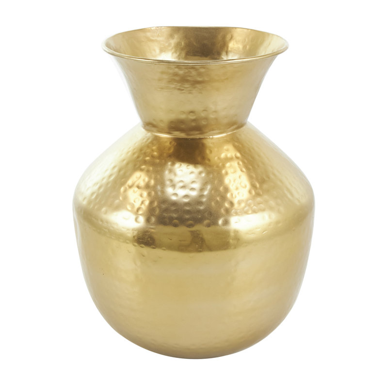 Mercer41 Metal Hammered Spotted Decorative Gold Vase With Fluted Top | Wayfair