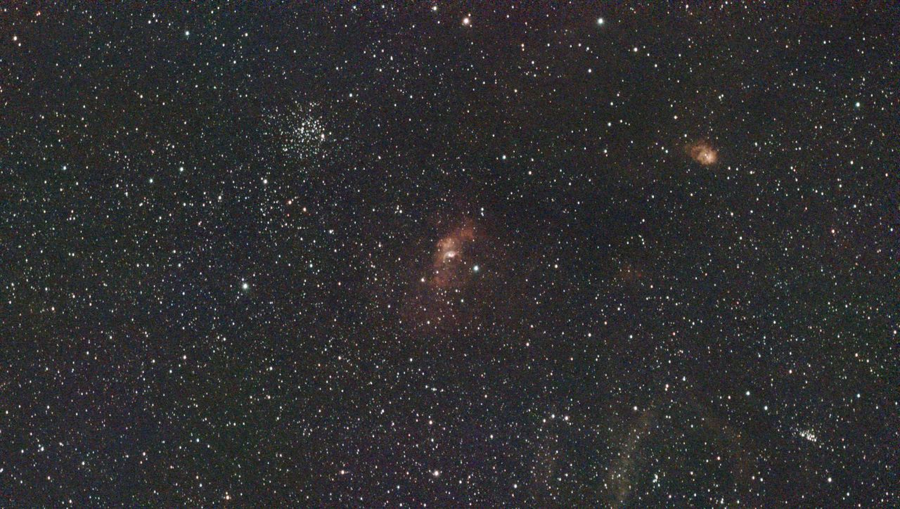 A photograph of the Bubble Nebula taken with the Dwarf III smart telescope, unprocessed