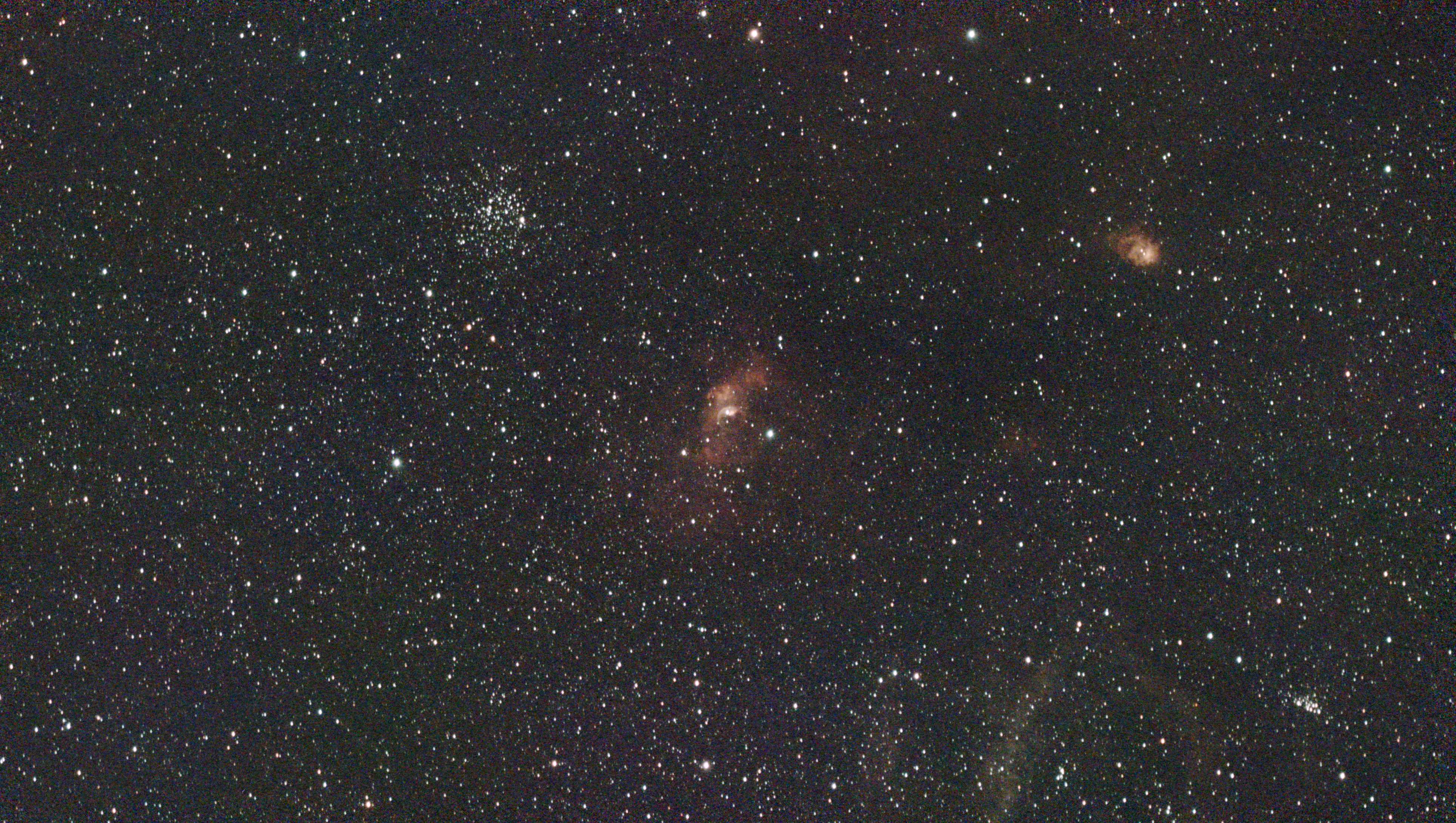 A photograph of the Bubble Nebula taken with the Dwarf III smart telescope, unprocessed