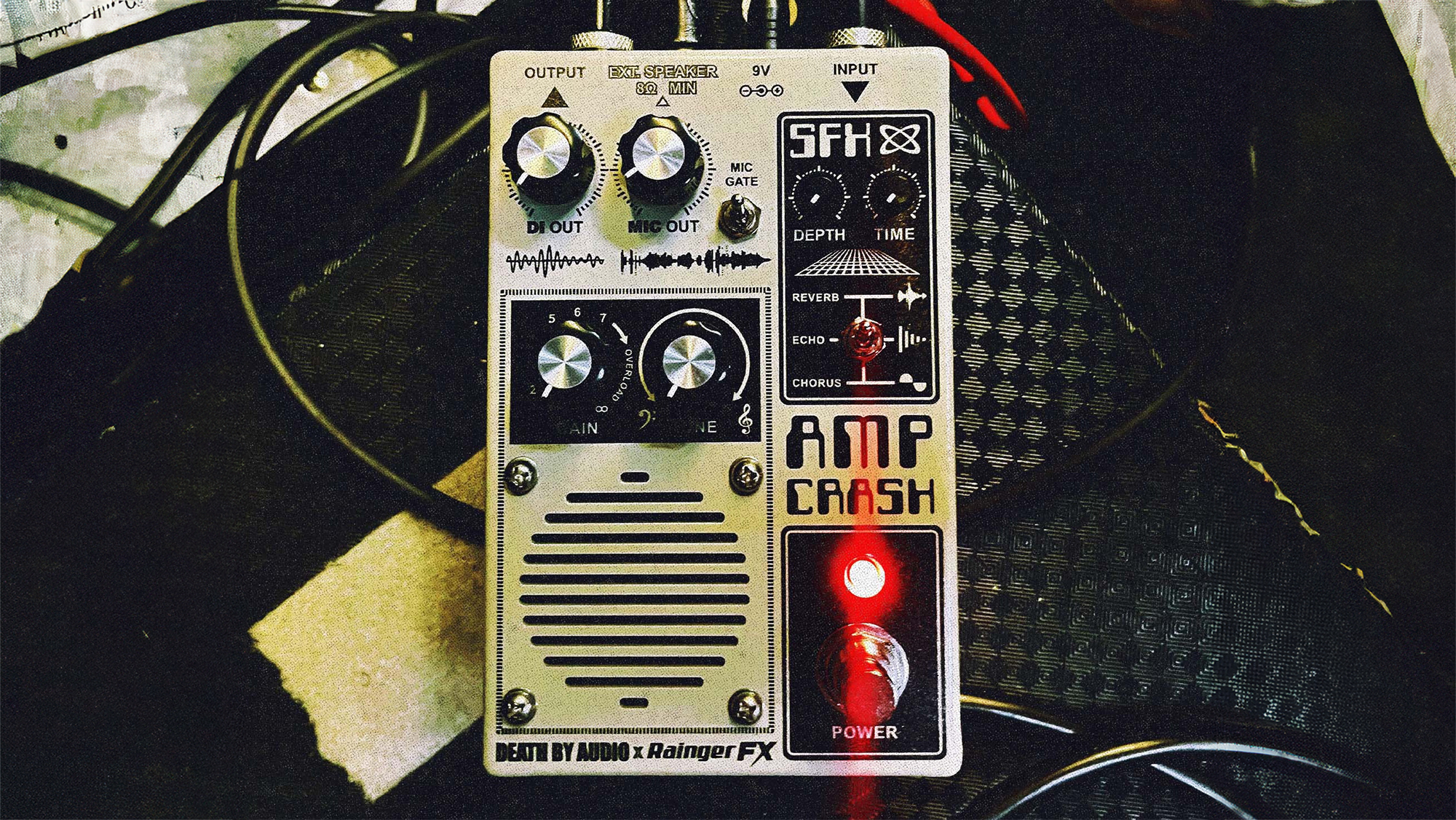 A photo showing the Death by Audio/Rainger FX Amp Crash Pedal and Mini-Amp