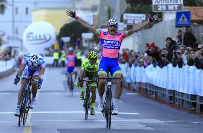 Filippo Pozzato (Lampre-Merida) outsprinted Francesco Reda (Androni Giocattoli) and Mauro Santambrogio (Vini Fantini-Selle Italia) to win the Trofeo Laigueglia.