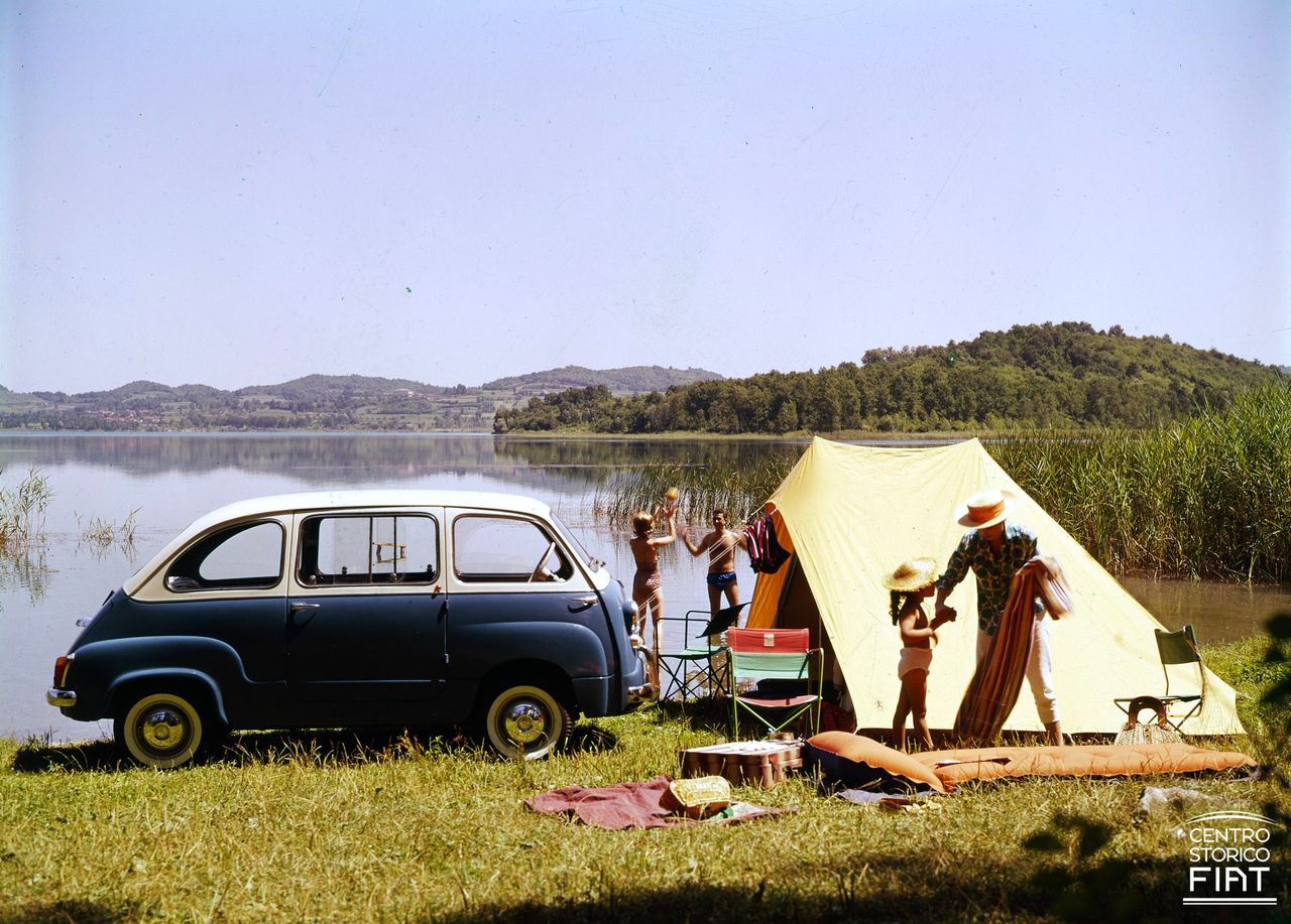 Archive imagery of the original 1957 Fiat 600 Multipla