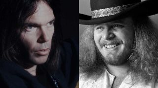 Neil Young and Ronnie Van Zant in 1976 (composite image)
