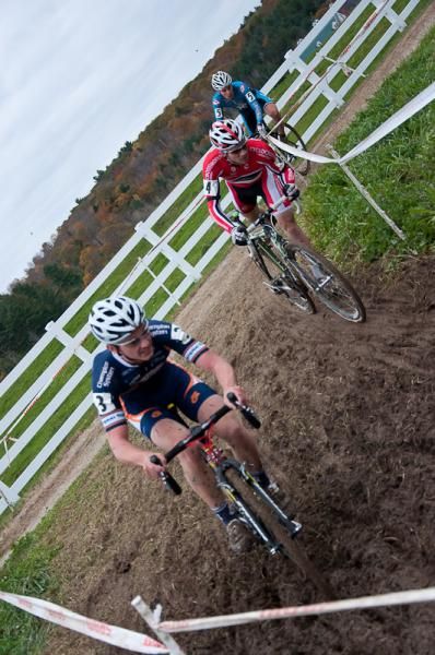 Luke Keough (Champion System p/b Keough Cyclocross), Dylan McNicholas (Cyclocrossworld.com) and Craig Richey (Renner Custom CX Team - Raleigh) chase