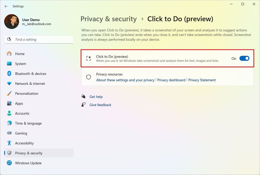 Enable Click to Do