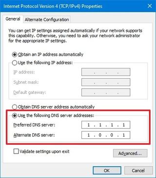 Change preferred and alternate DNS addresses