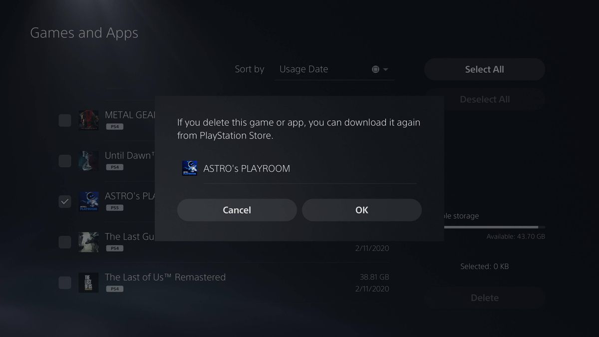 Astro's Playroom uninstall PS5