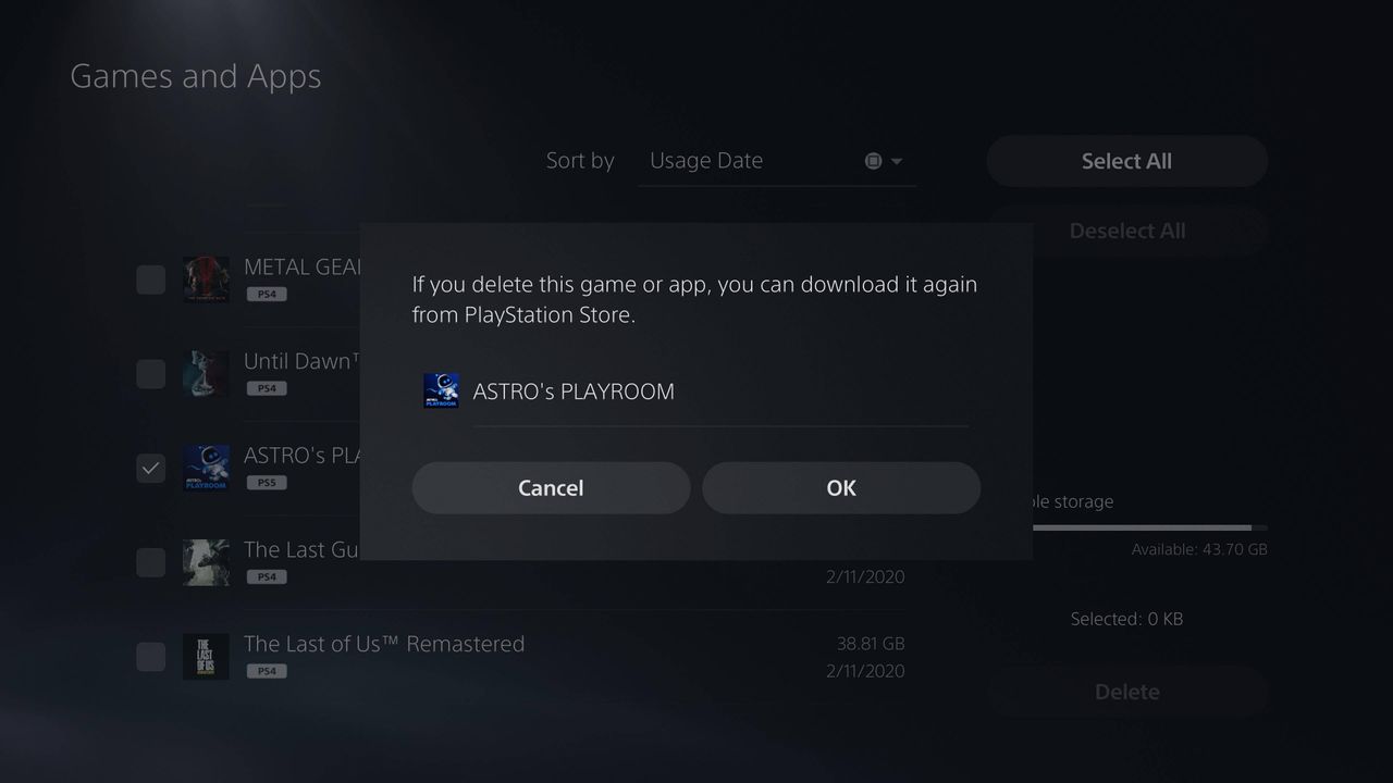 Astro's Playroom uninstall PS5