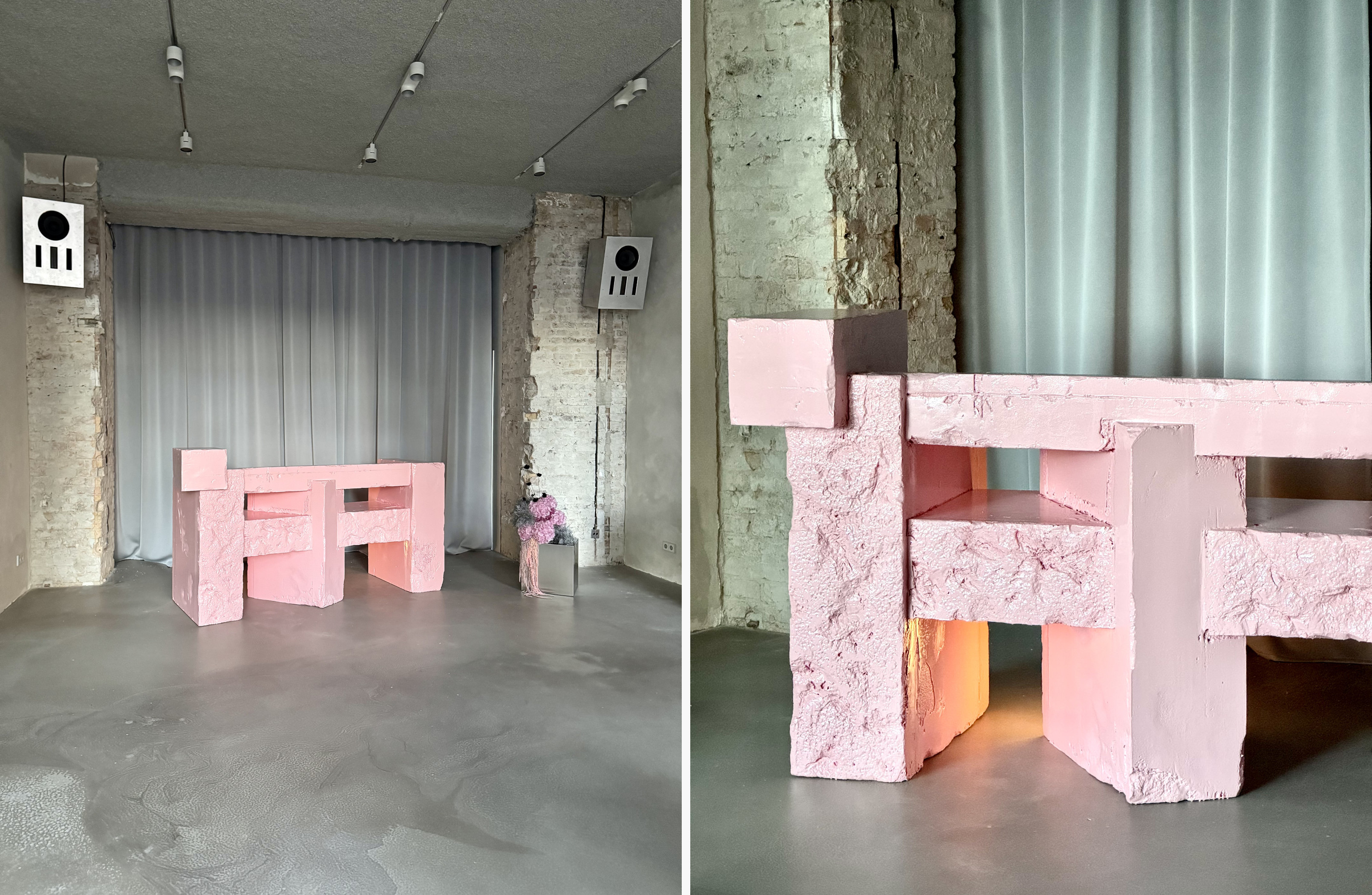 Brutalist Pink DJ Booth by Yont Studio for SEVEN