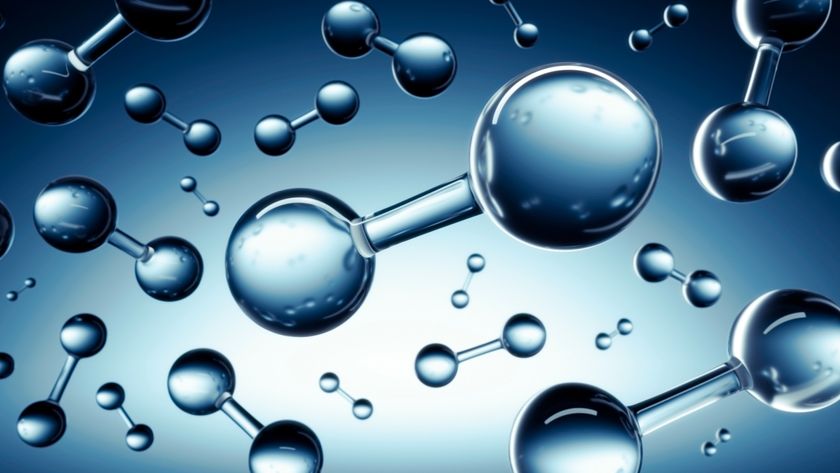 3D illustration of Hydrogen (H2) molecule model (clean energy concept)