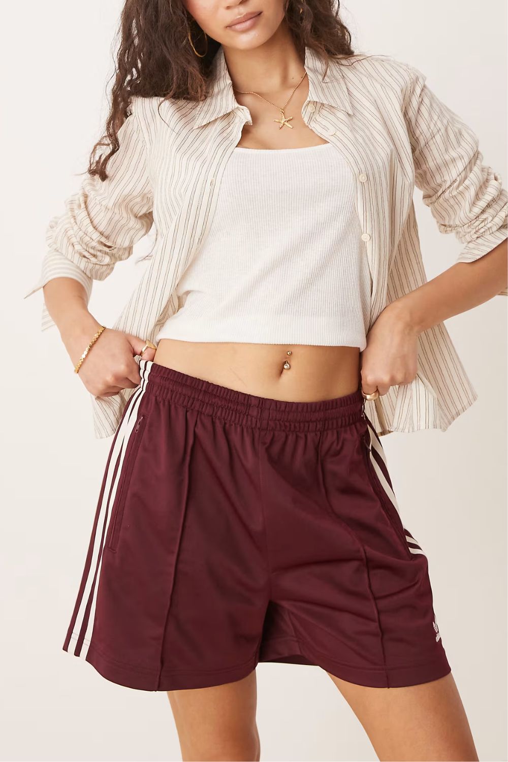 adidas Originals Firebird shorts in burgundy