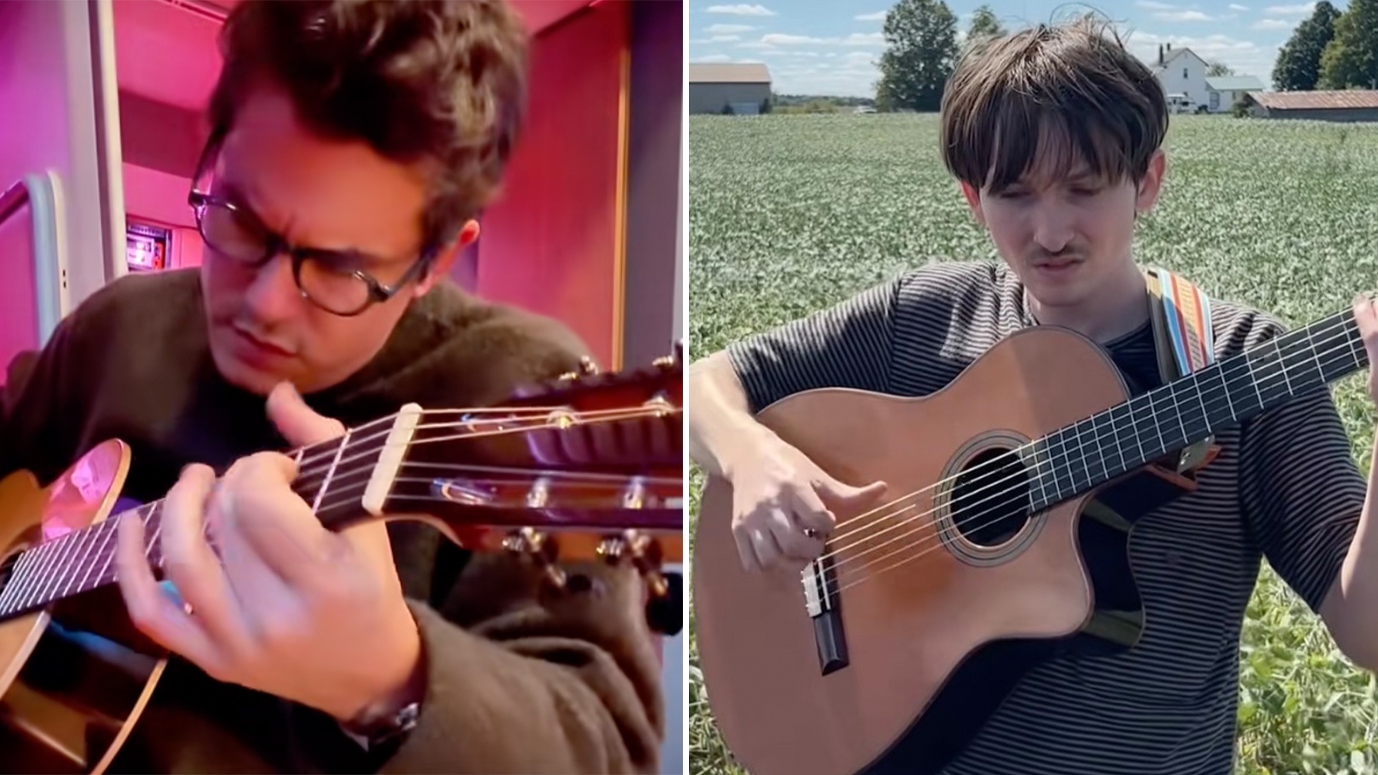 Screenshots of John Mayer (left) and Hudson Freeman playing the latter&#039;s song, If You Know Me