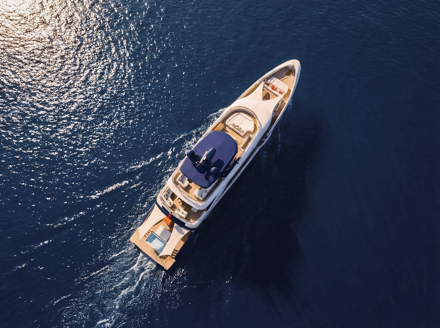 bird&amp;rsquo;s eye view of yacht in the ocean
