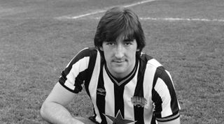 NEWCASTLE UPON TYNE, ENGLAND - DECEMBER 14: Newcastle United striker Billy Whitehurst poses for a picture on the pitch prior to his home debut against Southampton in a League Division One match at St James' Park on December 14th, 1985 in Newcastle upon Tyne, England. (Photo by Danny Brannigan/Hulton Archive)