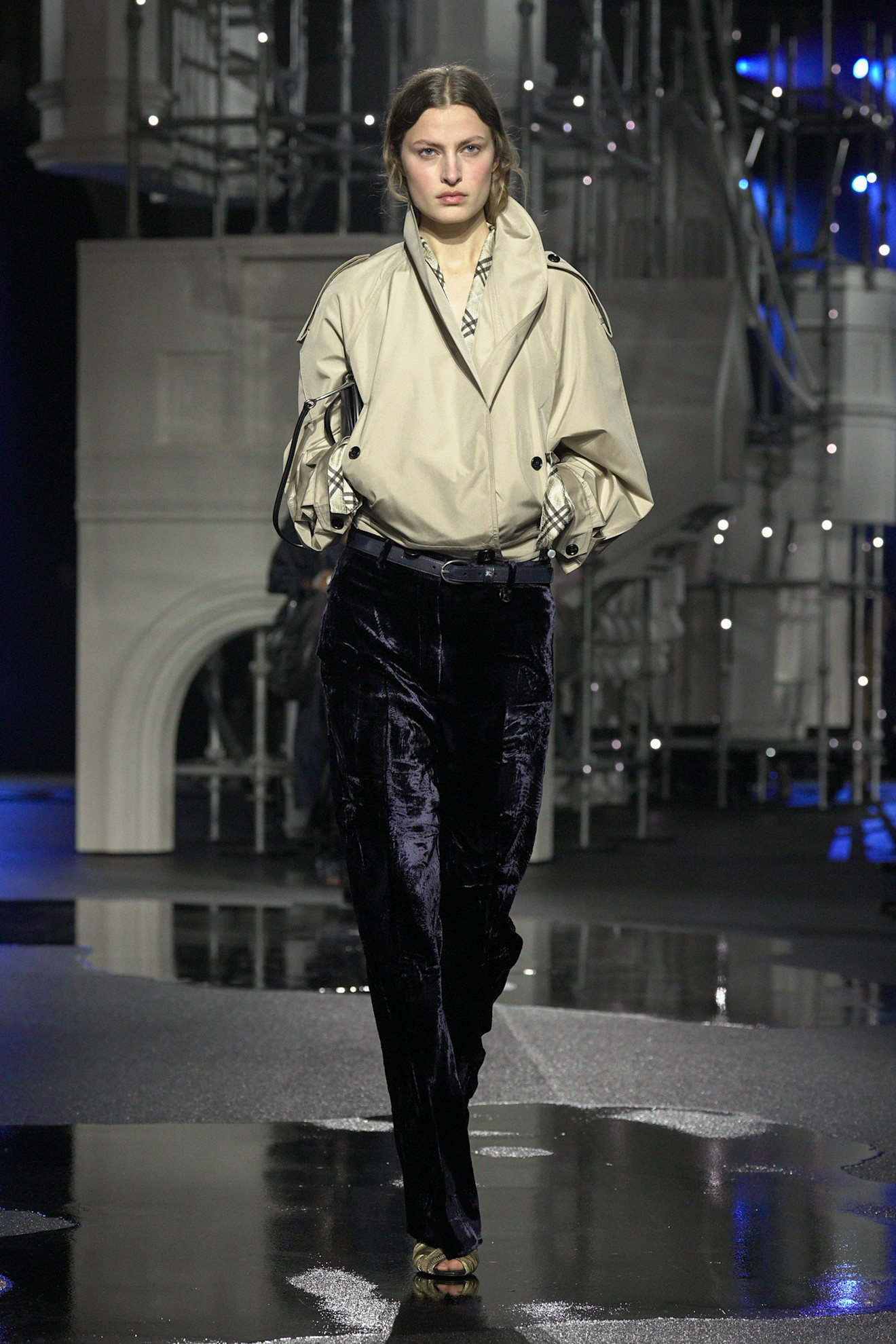 a model walks the burberry winter 2026 show.