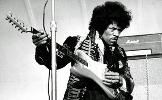 Jimi Hendrix performs at Grona Lund in Stockholm, Sweden on May 24, 1967