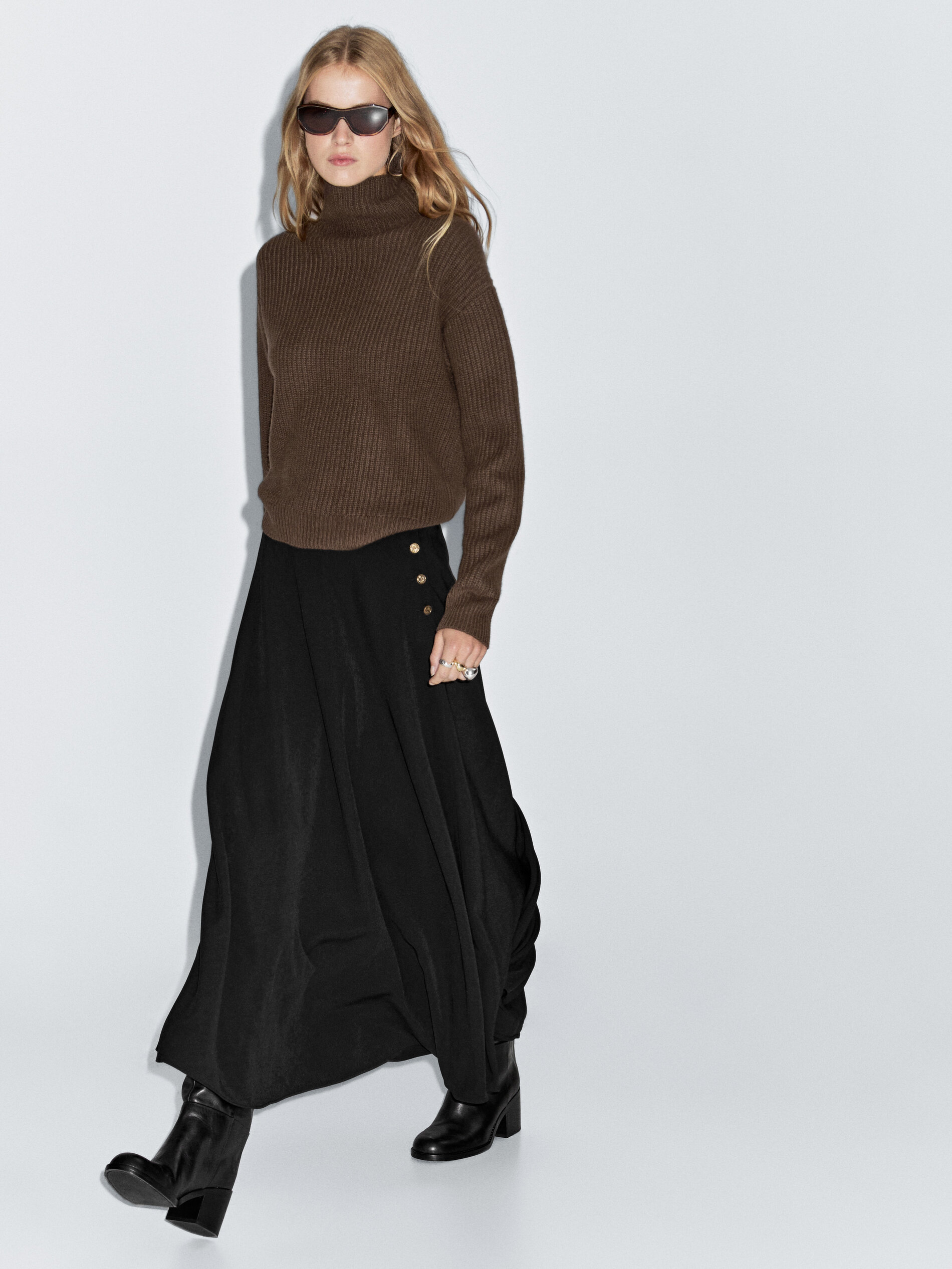 Long Flared Skirt With Button Details