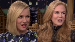 Side by side photos of Nicole Kidman and Naomi Watts on the Tonight Show