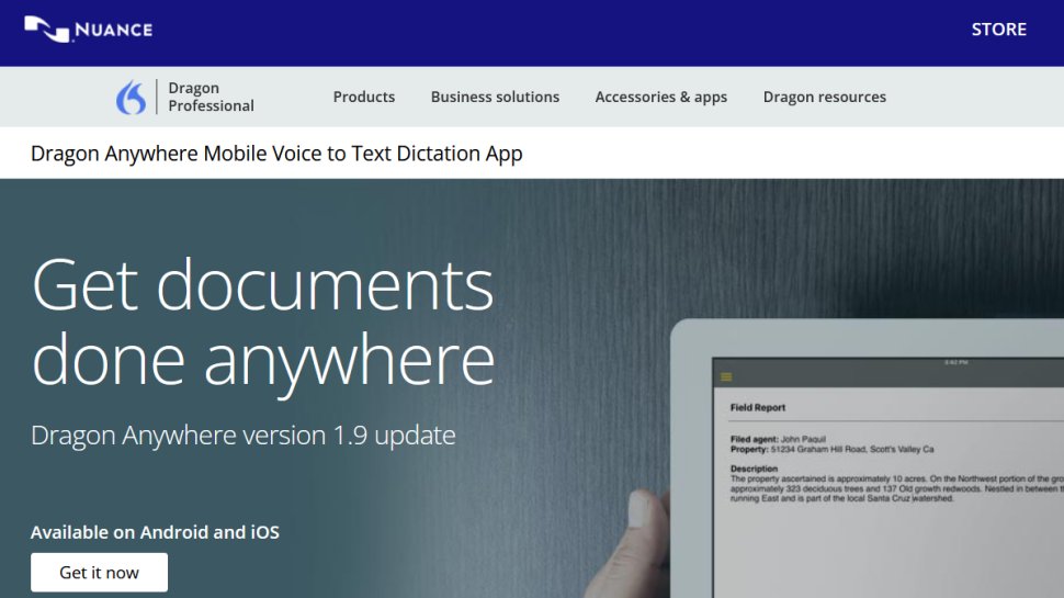 Dragon Anywhere website screenshot (August 2025).
