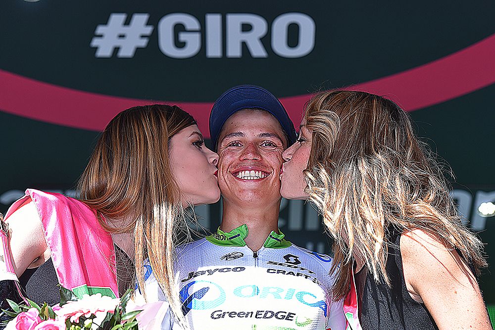 Esteban Chaves (Orica-GreenEdge) is all smiles on the podium
