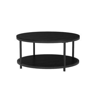 Nsdirect 36 Inches Round Coffee Table, Rustic Wooden Surface Top & Sturdy Metal Legs Industrial Sofa Table for Living Room Modern Design Home Furniture With Storage Open Shelf (black)