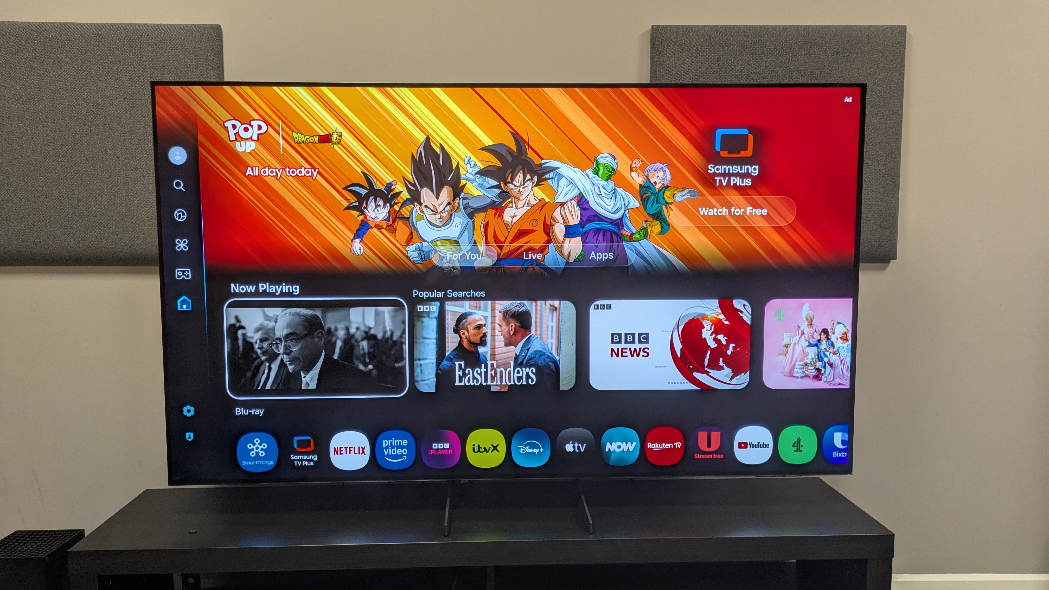 Samsung S85F with Tizen home page on screen