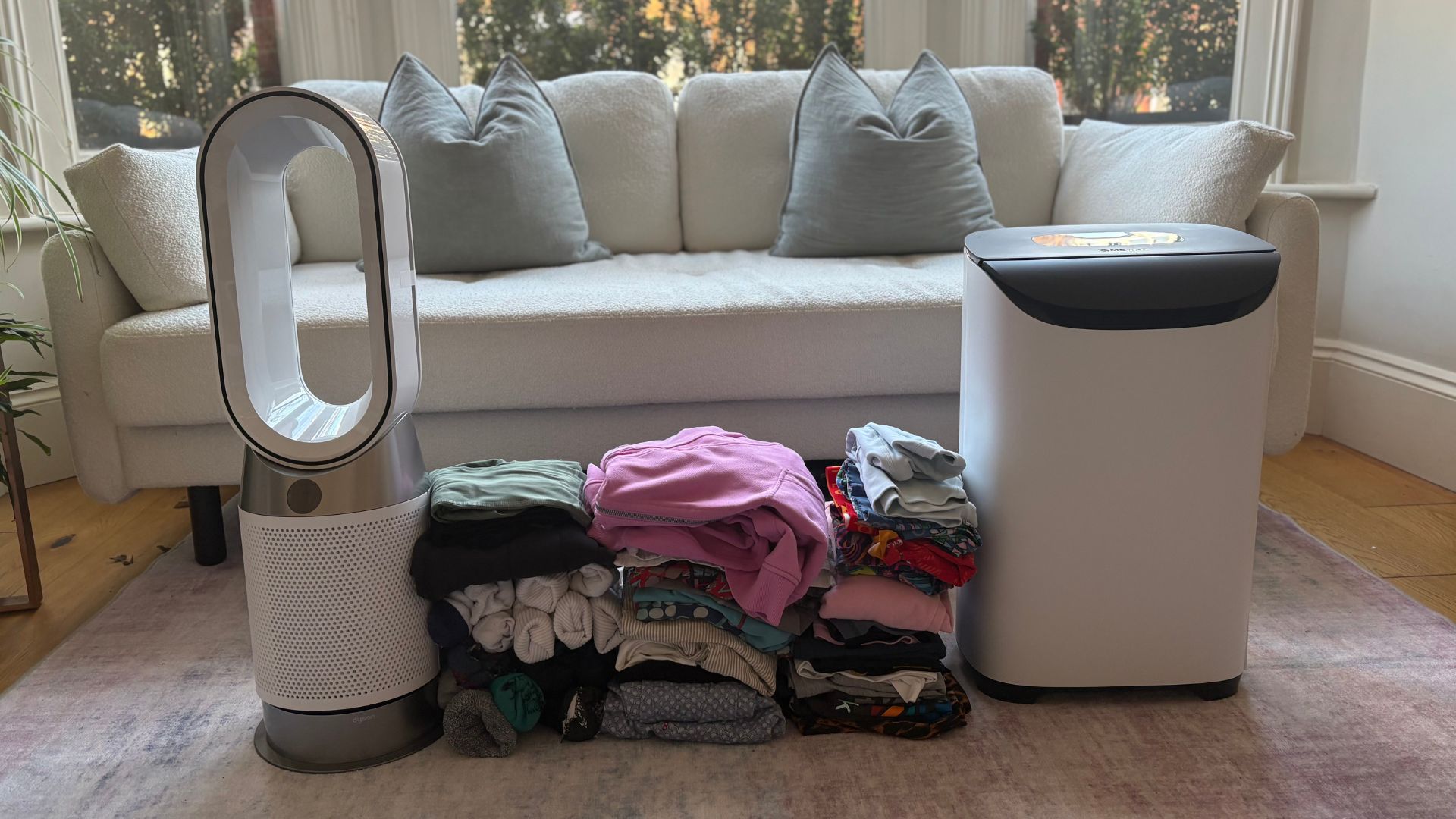 Testing the Meaco's Drying Method in Laura's home with a heated airer and the Dyson fan