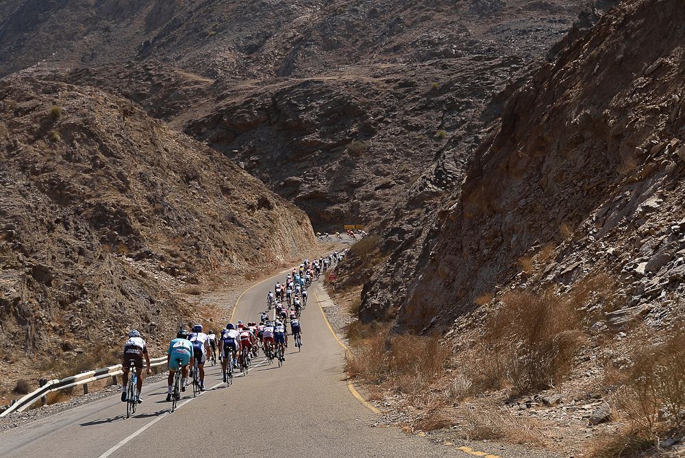 The pack rides during the first stage of the seventh cycling Tour of Oman