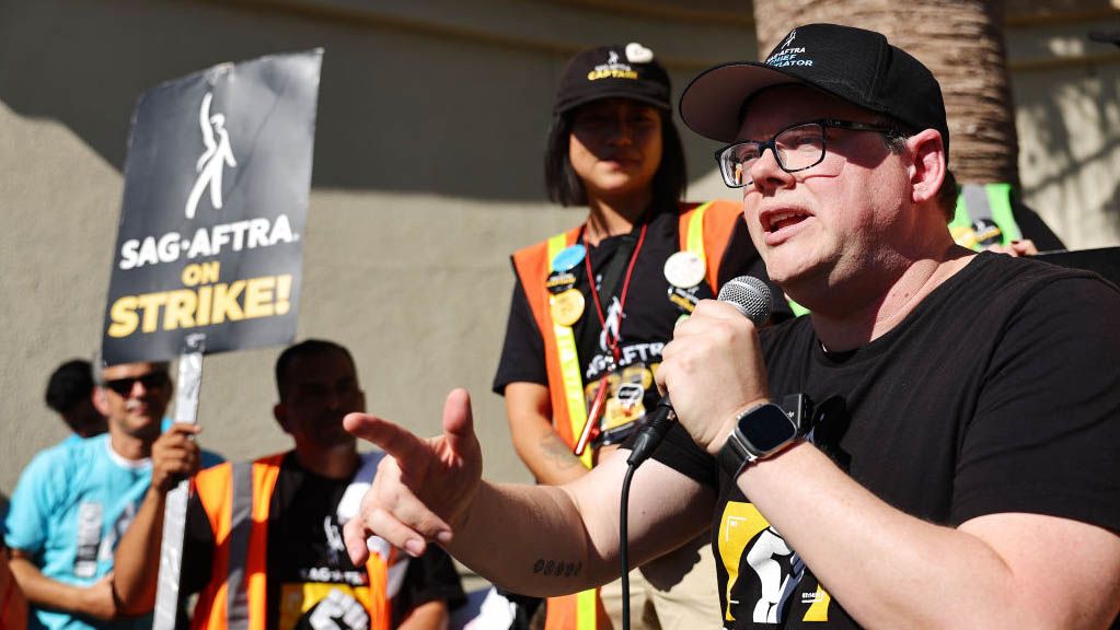 SAG-AFTRA national executive director Duncan Crabtree-Ireland pickets during 2023 actors strike