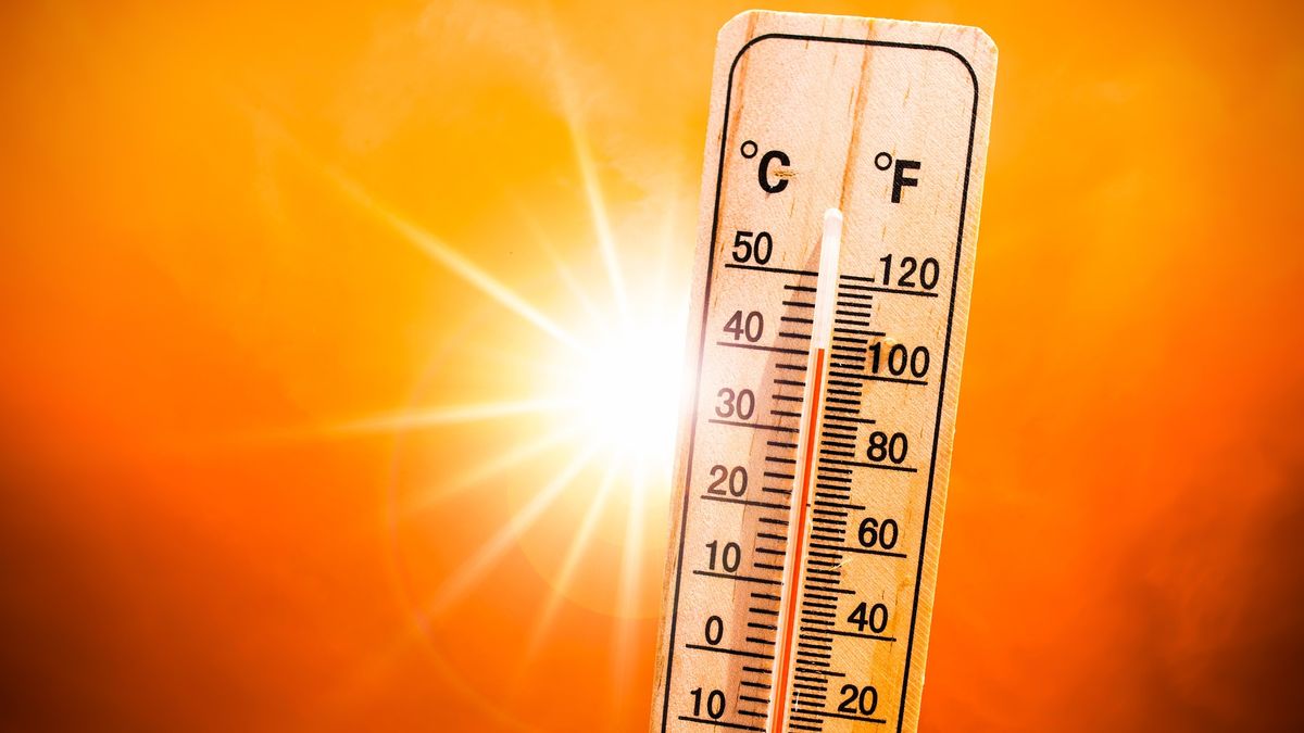 Thermometer Displaying High 40 Degree Hot Temperatures In Sun